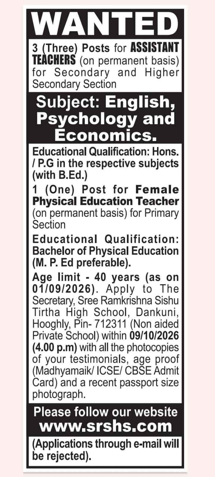 TEACHER RECRUITMENT 2026