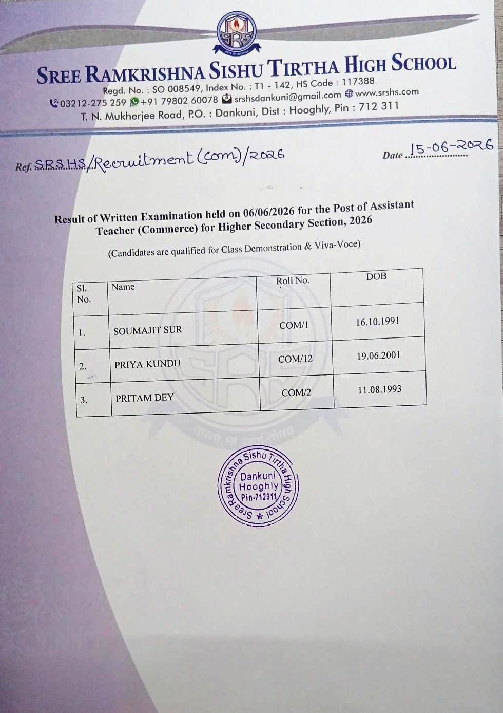 CANDIDATES ARE QUALIFIED FOR CLASS DEMONSTRATION & VIVA -VOCE